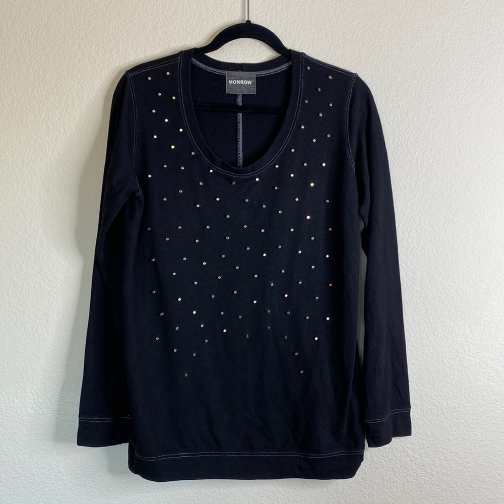 Monrow crewneck black gold stud sweater large